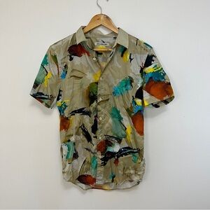 Basso & Brooke Patterned Tan Button Down Shirt Abstract Size Small